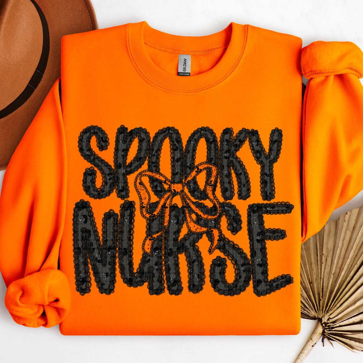 Spooky nurse lace with orange bow 109739 DTF transfer
