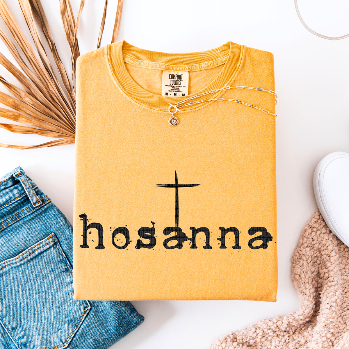 Hosanna black font with cross 91688 DTF transfer