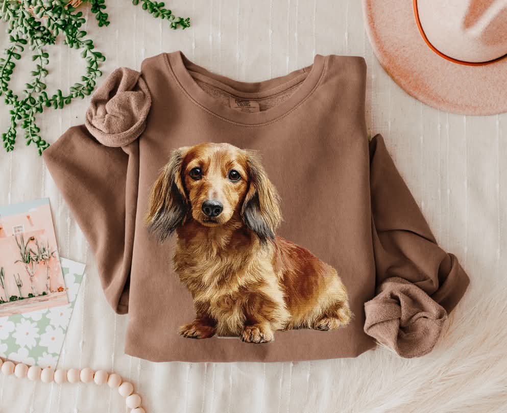Needlepoint Long Hair Daschund (s&g) DTF Transfer