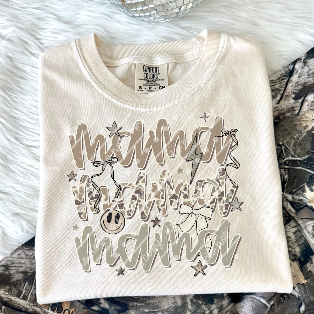 Mama stacked camo and bows (scarlow) DTF transfer