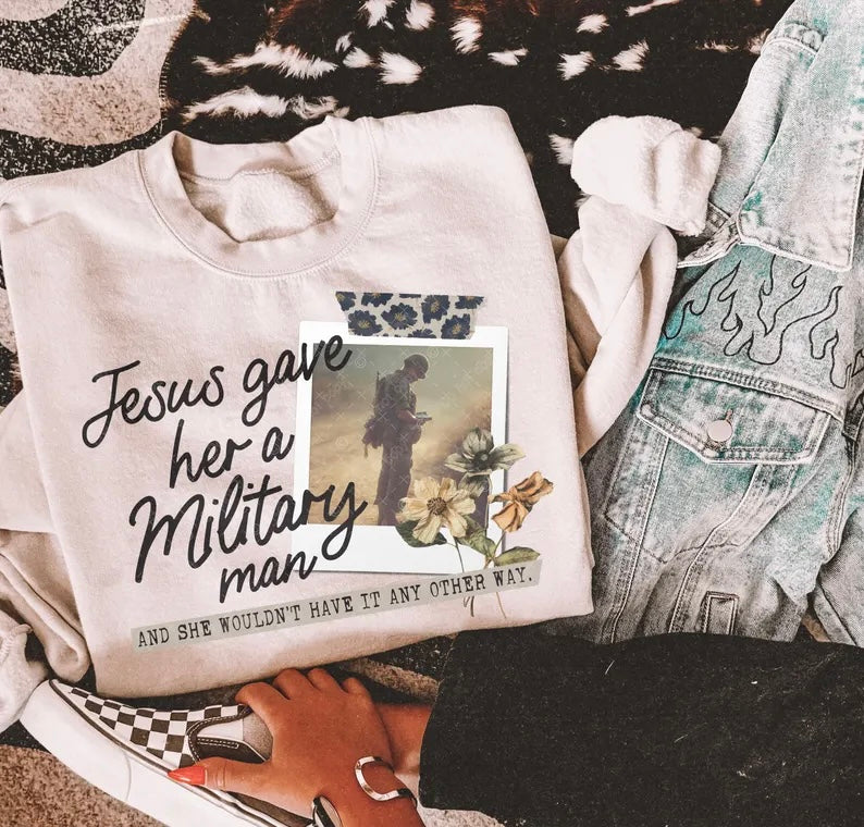 Jesus gave her a military man 98564 DTF transfer