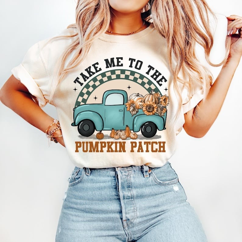 Take me to the pumpkin patch blue truck 58212 DTF transfer