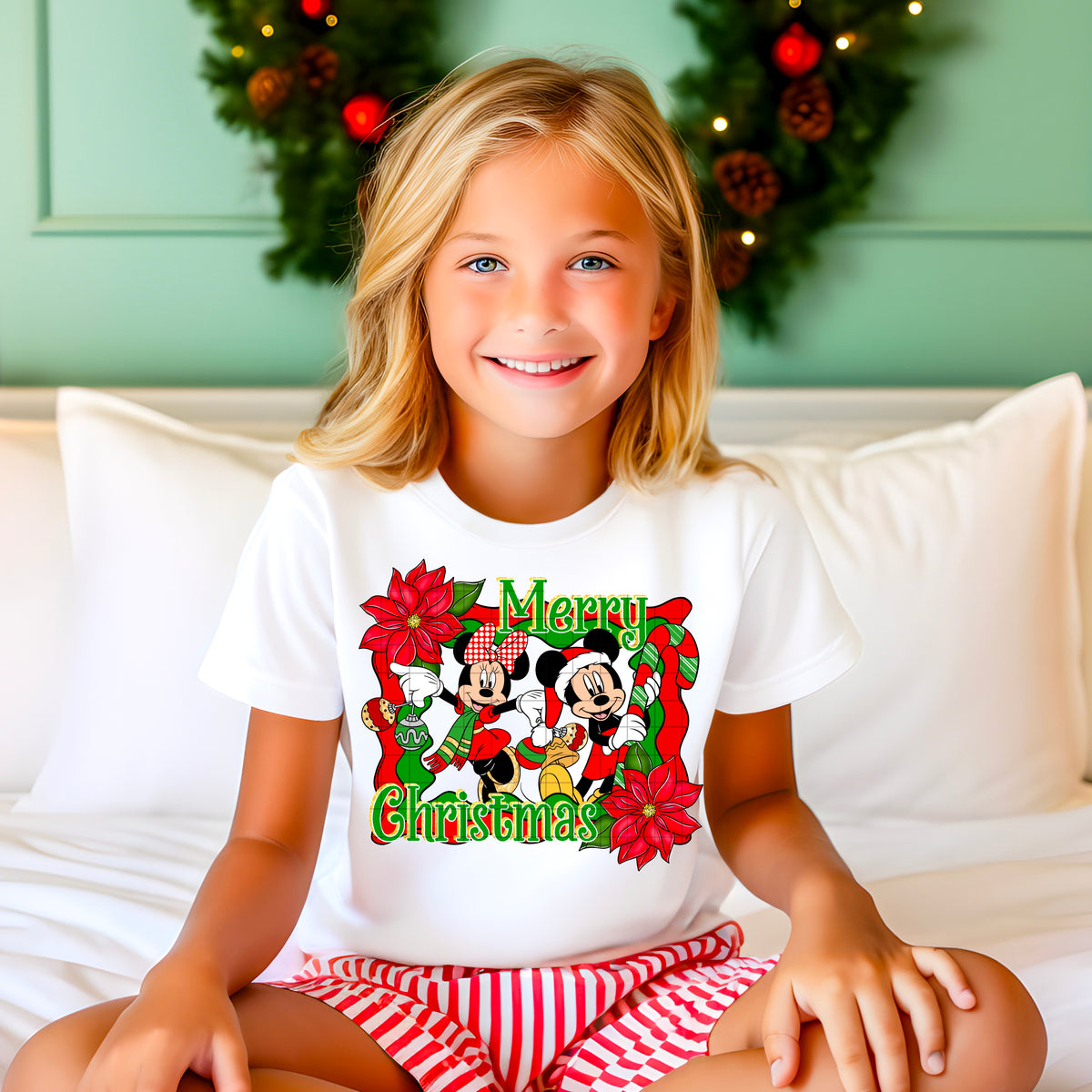 Merry Christmas Mouse red and green frame (DDD) DTF transfer