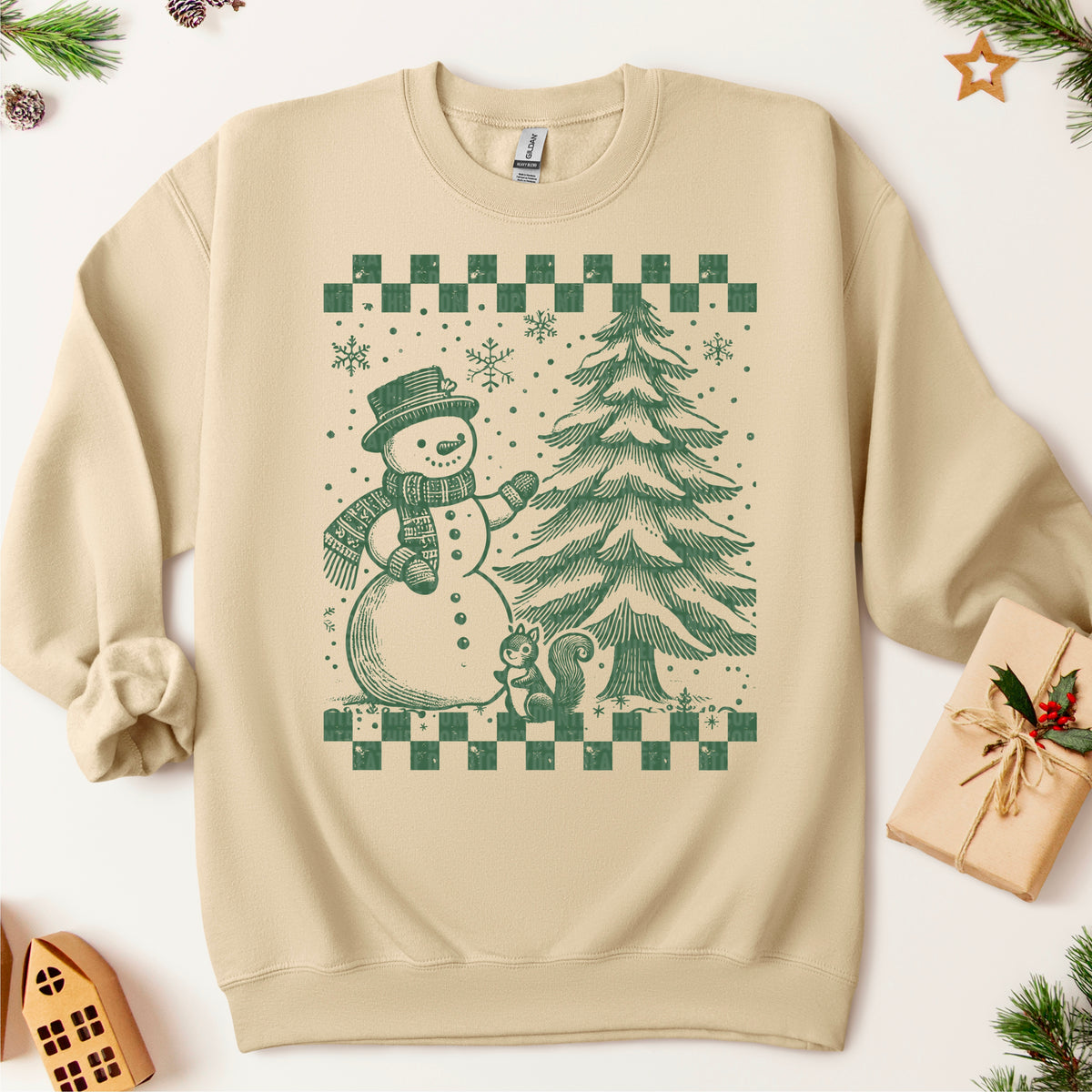 Snowman Squirrel and Tree GREEN 116678 DTF transfer