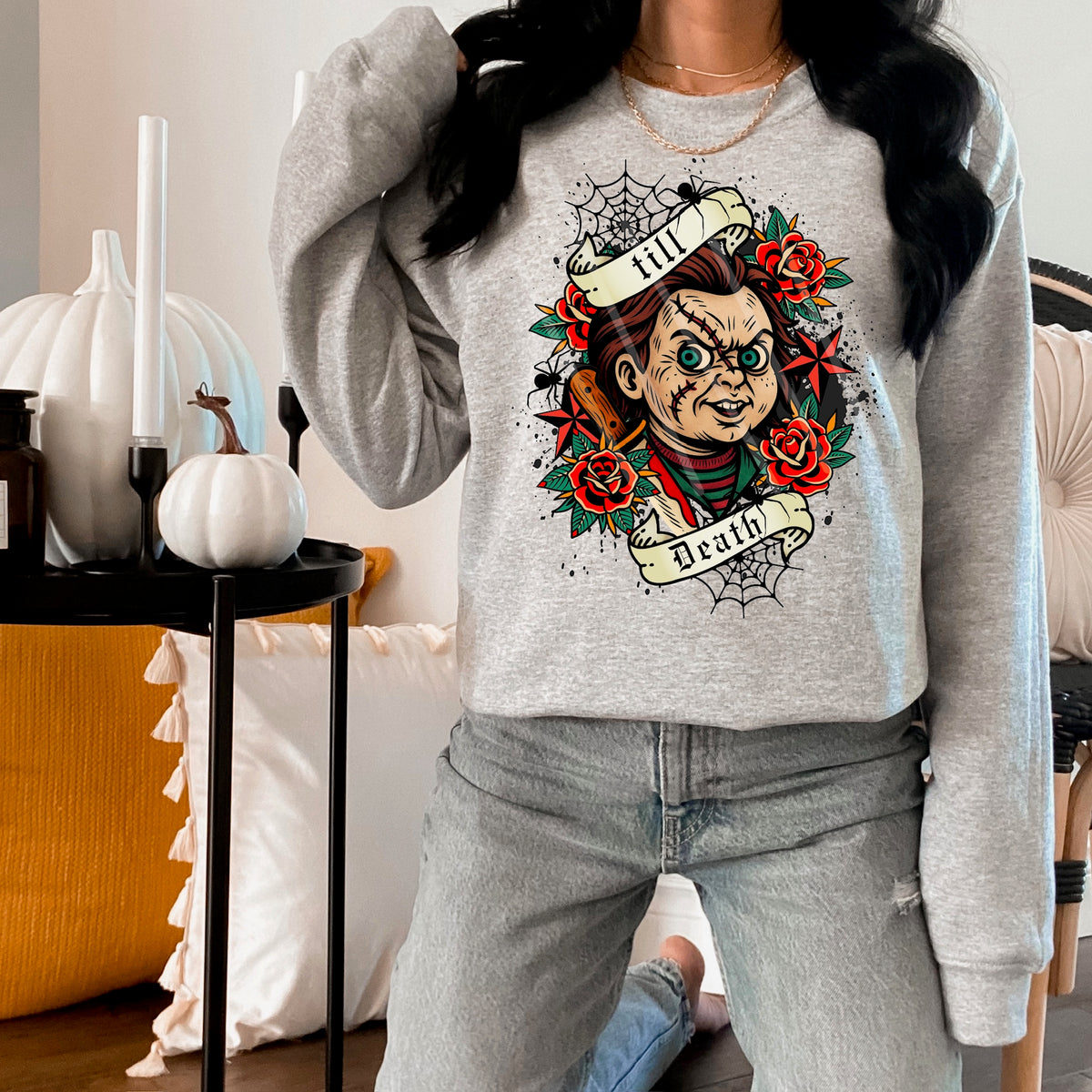 Till Death Chuck Roses and webs (MZ) 113513 DTF transfer