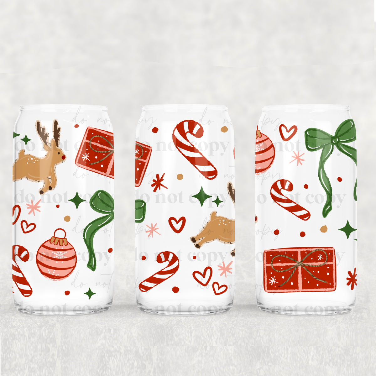Reindeer presents and candy canes UV DTF WRAP