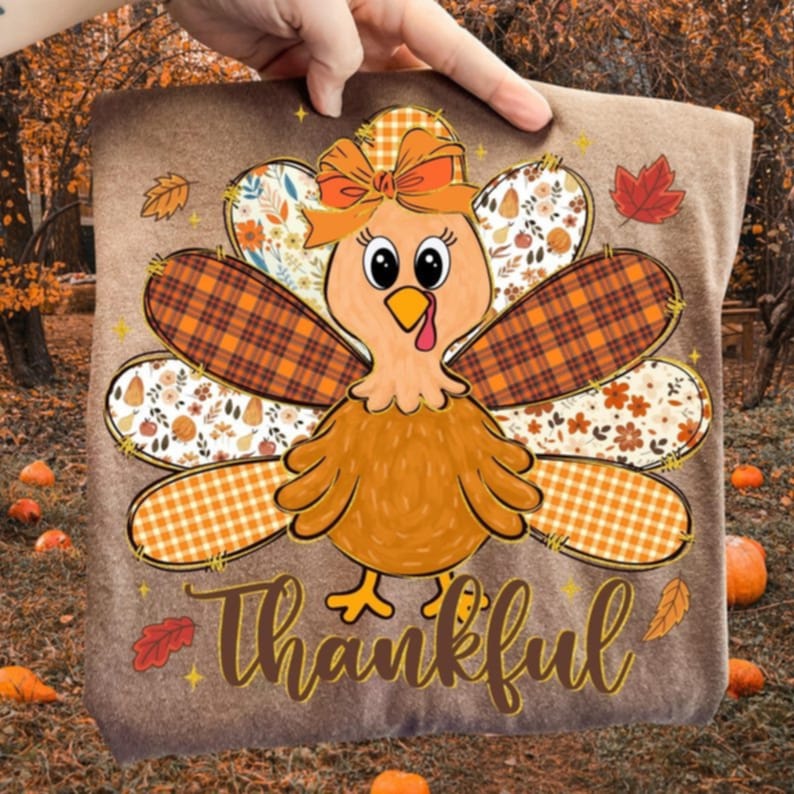 Thankful Turkey with patterned wings DTF transfer