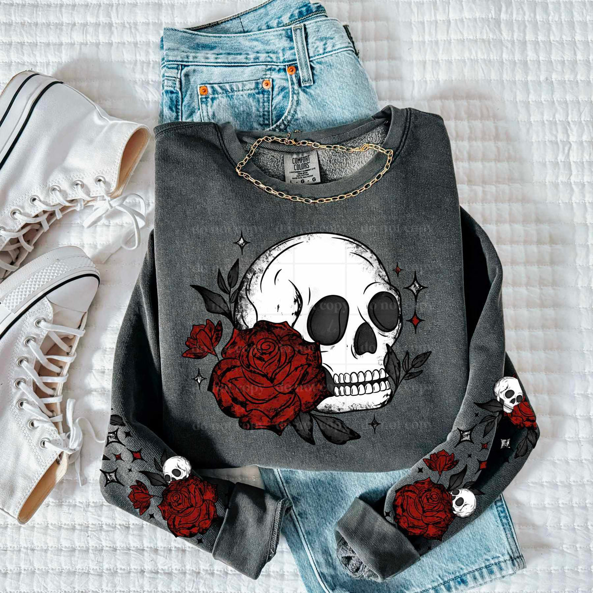 Skull with rose FRONT (CSC) 77289 DTF transfer