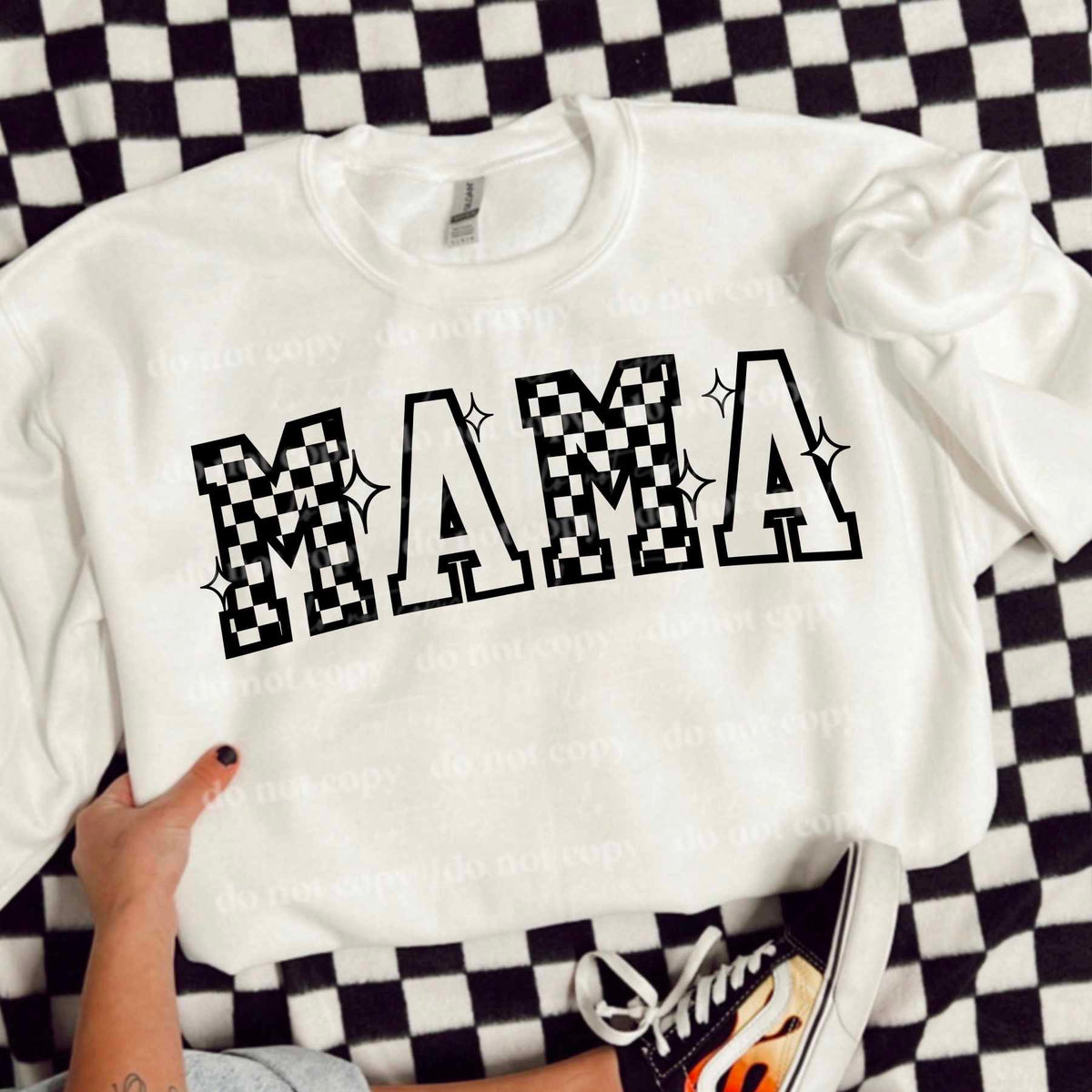 Mama BLACK checkered and blank letters (CSC) 77255 DTF transfer