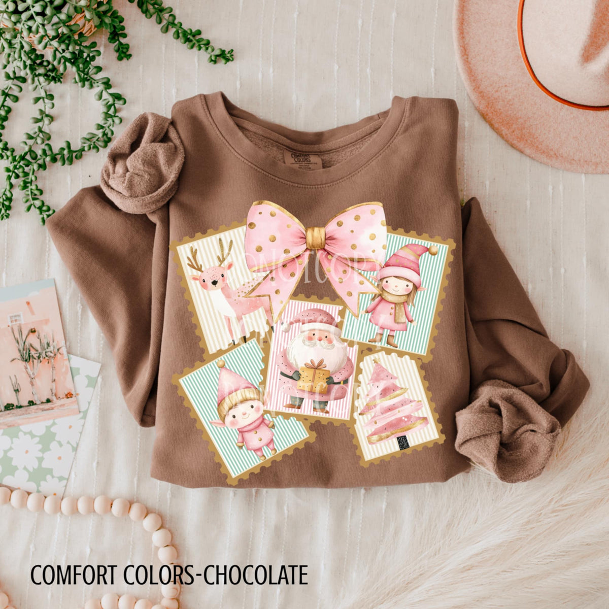 5 Christmas Frames Pink Bow Santa & Elf CSG DTF transfer