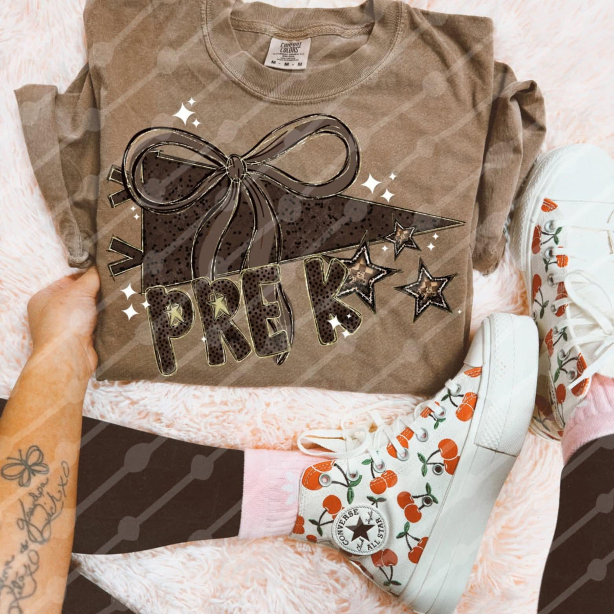 Pre-K Brown flag bows and stars (JBD) DTF transfer