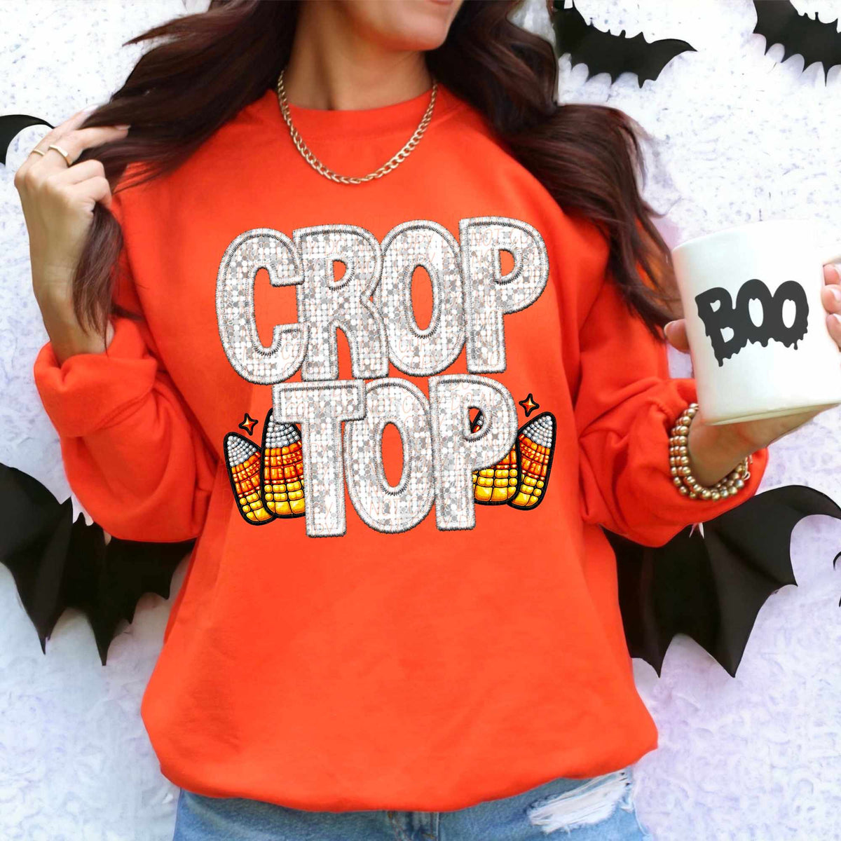 Crop top white sequin (CITY) 60932 DTF transfer