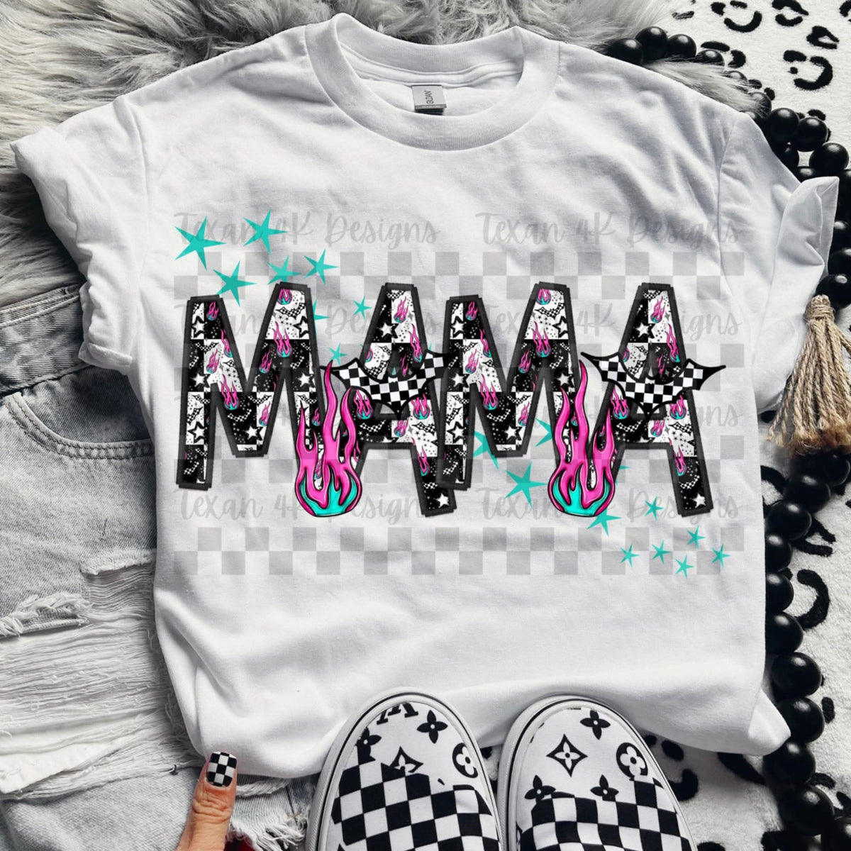 Mama pink flames (Texan) 109317 DTF transfer
