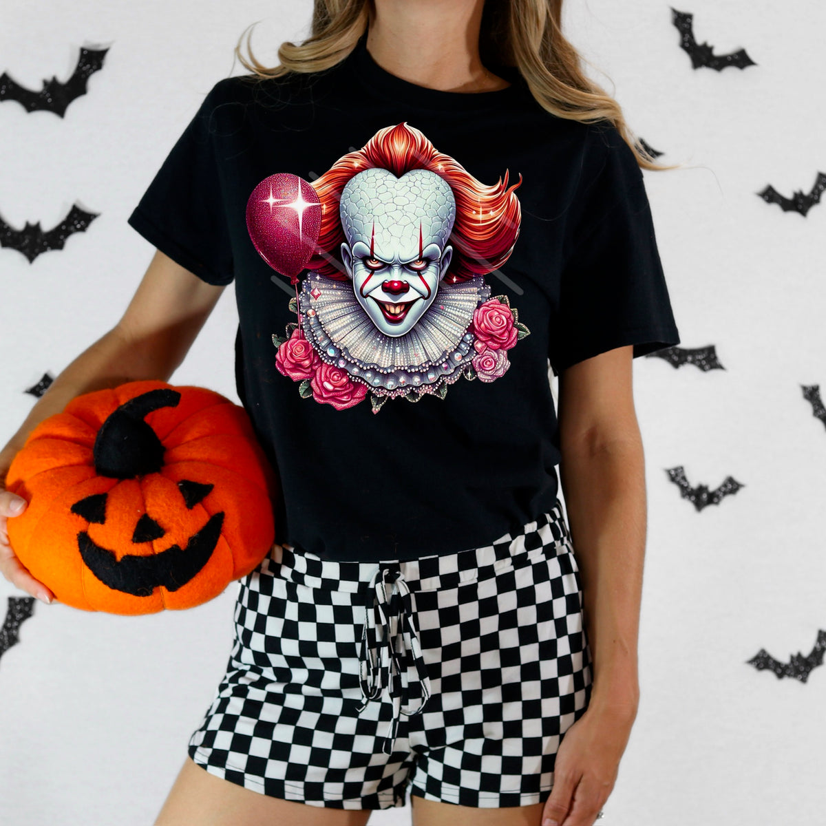 Clown With Pink Balloon and Roses (chaos) 110239 DTF transfer