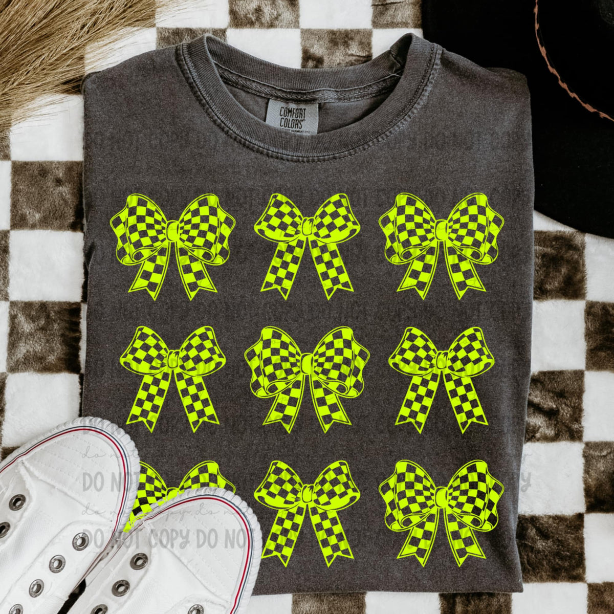 Yellow checkered bows (REVEL) 91226 DTF transfer
