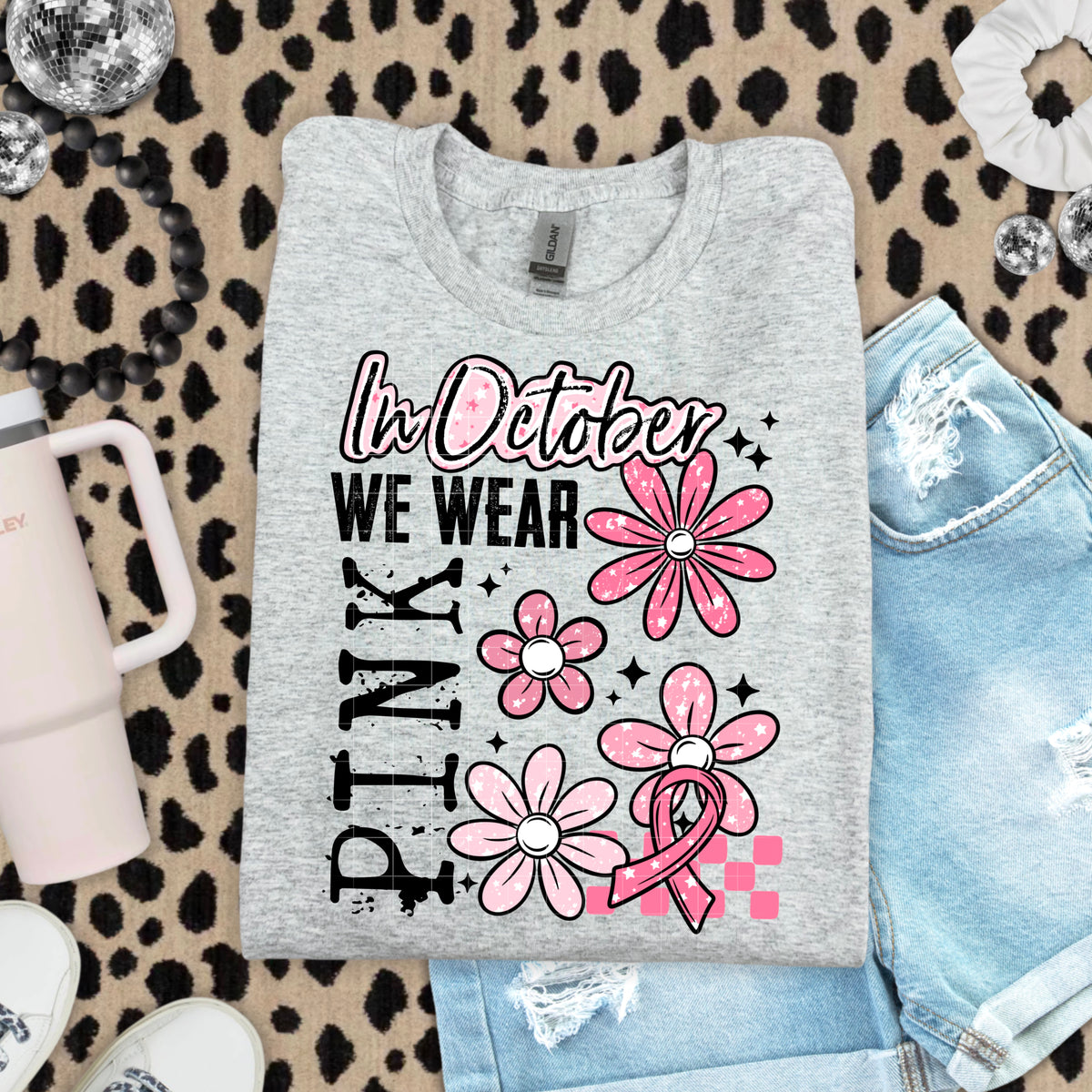 In October we wear pink florals and ribbon CSC DTF transfer