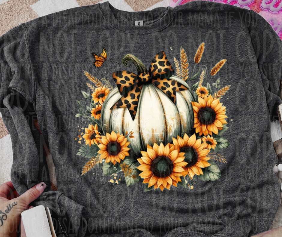 White pumpkin with sunflowers (vintage) 53766 DTF transfer