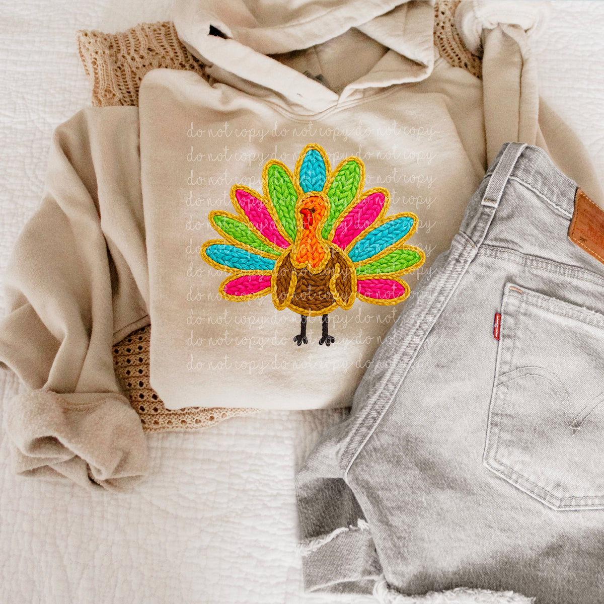 Colorful Faux yarn turkey  DTF Transfer