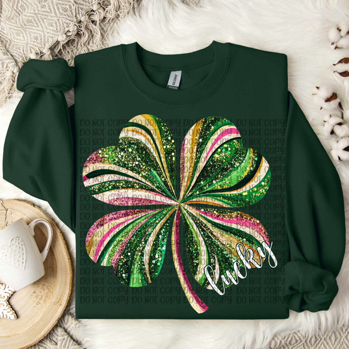 Lucky clover white font (VP) 84035 DTF transfer