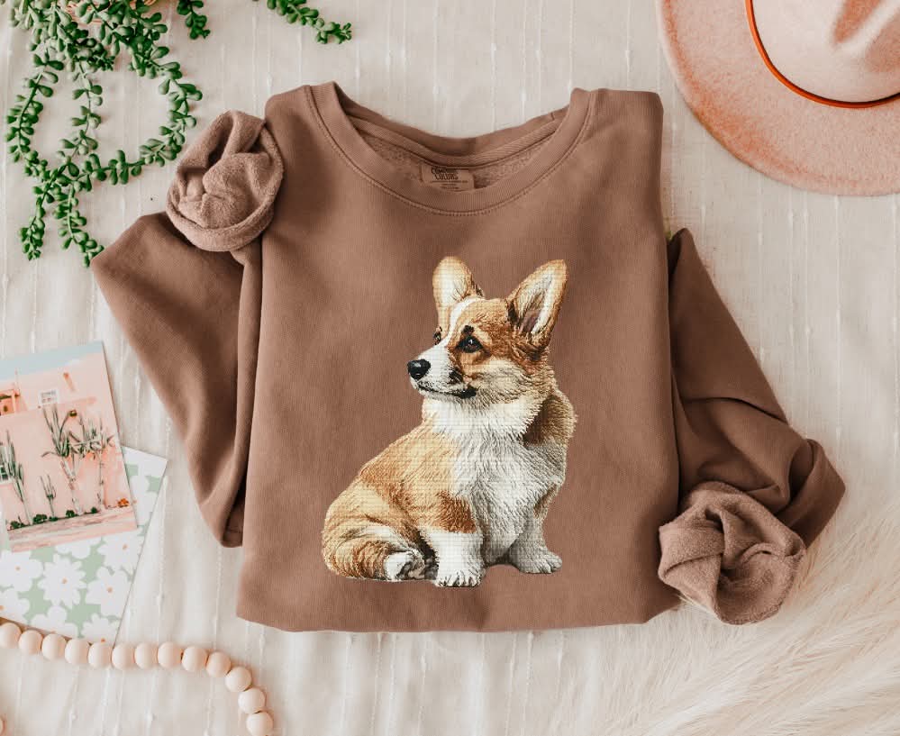 Needlepoint Corgi 2 (s&g) DTF Transfer