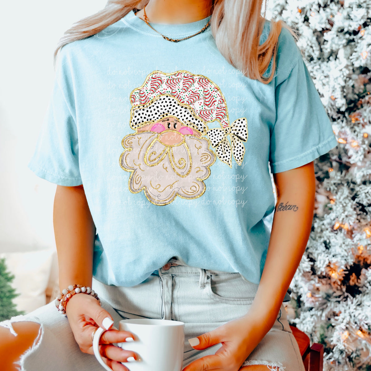Gold Santa with tree cake hat DTF Transfer