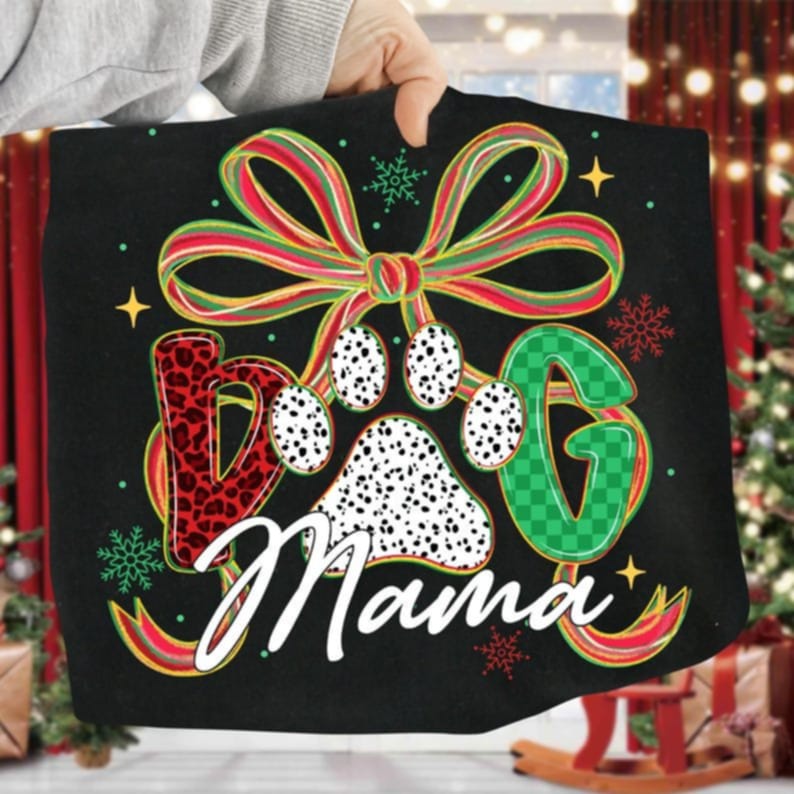 Christmas Dog Mama with bow 113176 DTF transfer