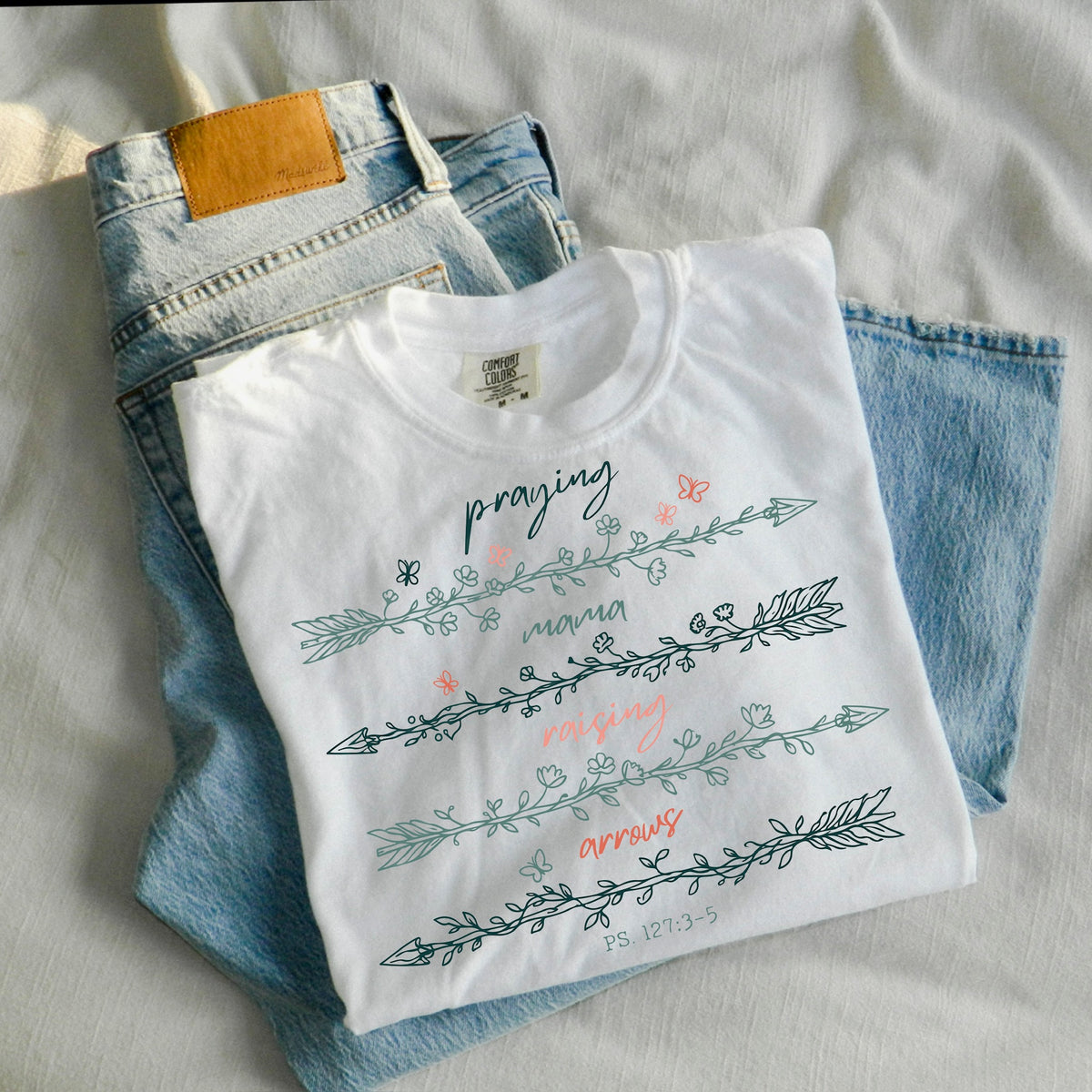 Praying mama arrows (pink and green) (cursive) DTF Transfer