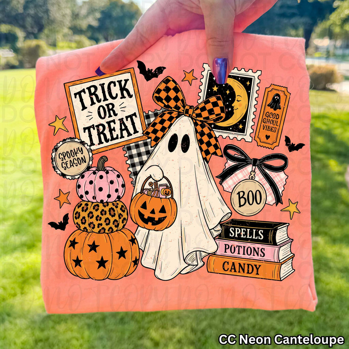 Trick or treat ghost with books Sunday Special DTF transfer