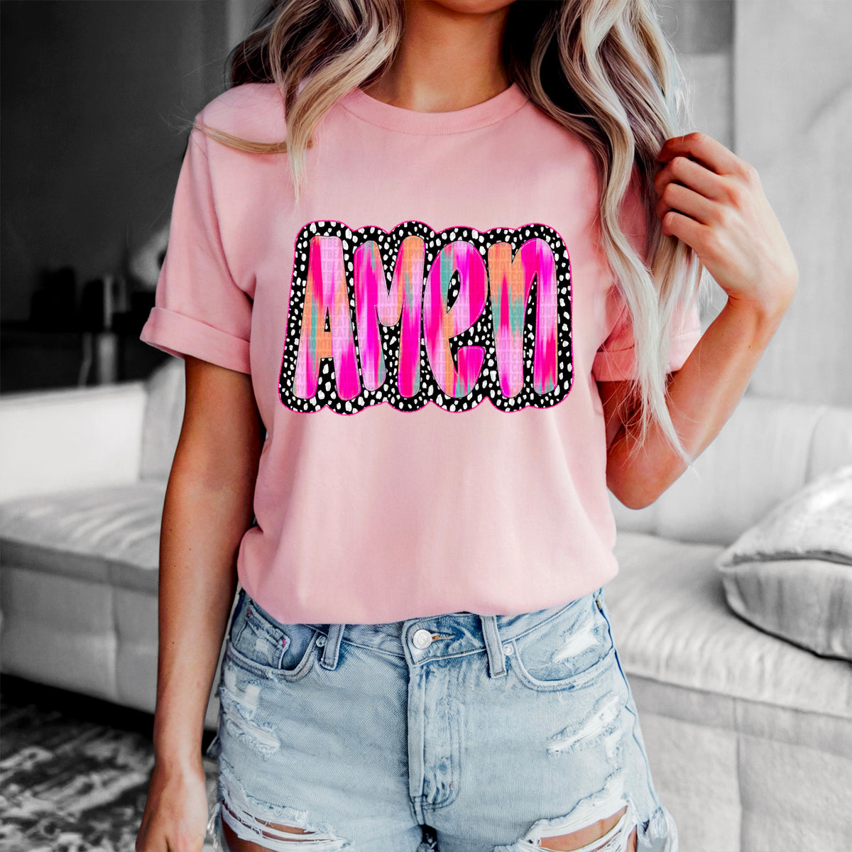 Amen pink brushstroke 90301 DTF transfer