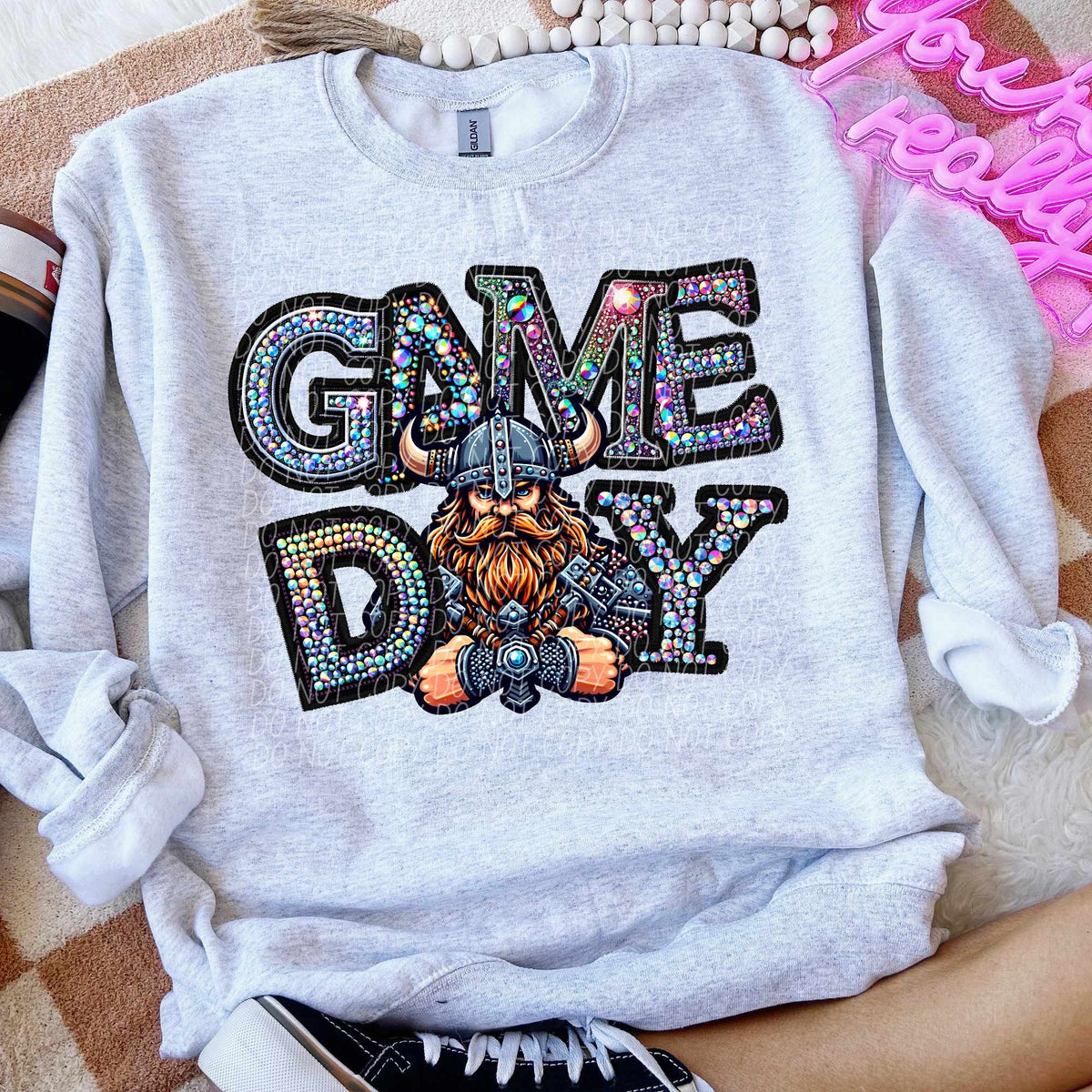 Game day vikings rhinestone colored mascot (CITY) 44394 DTF transfer