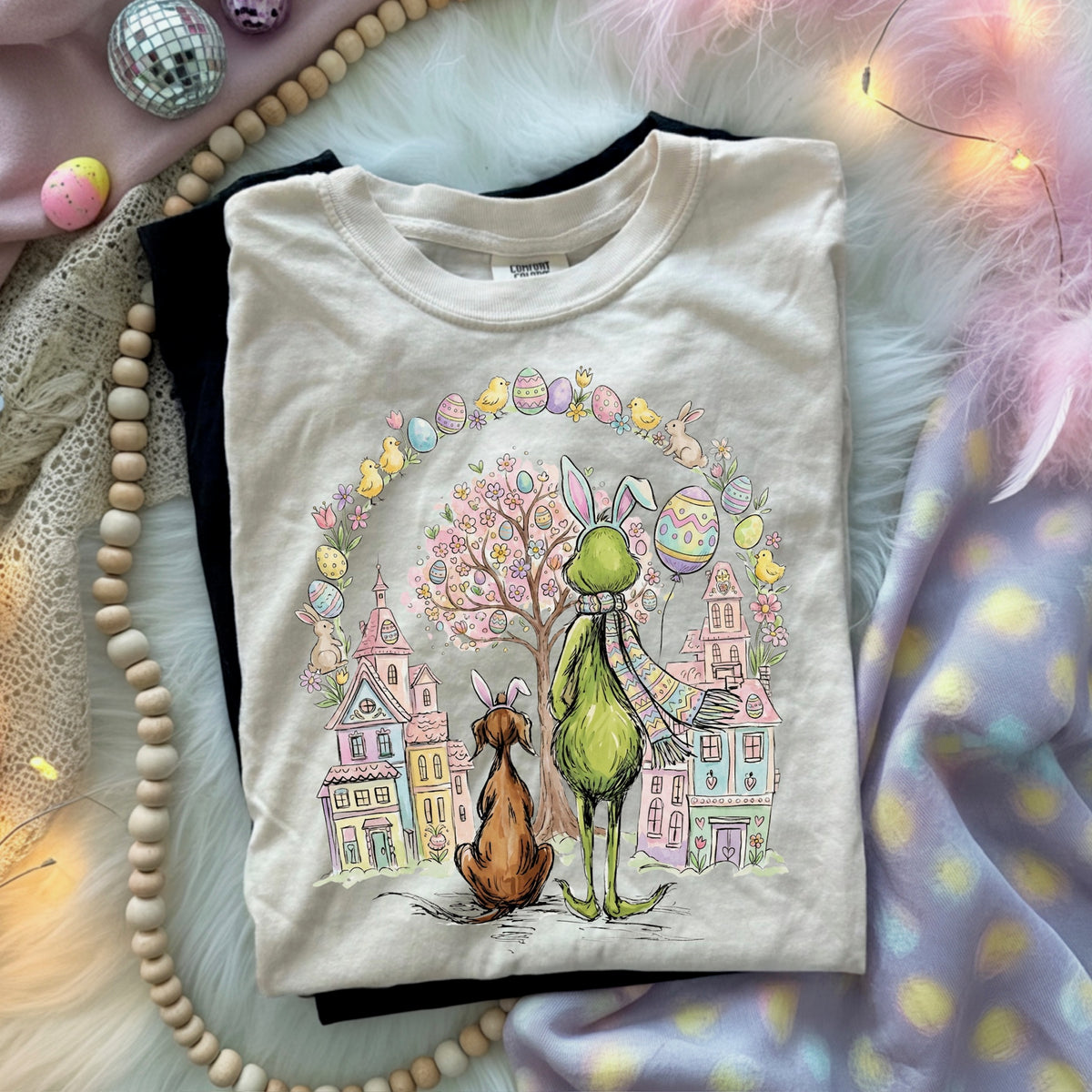 Green guy Easter village with arch DTF Transfer