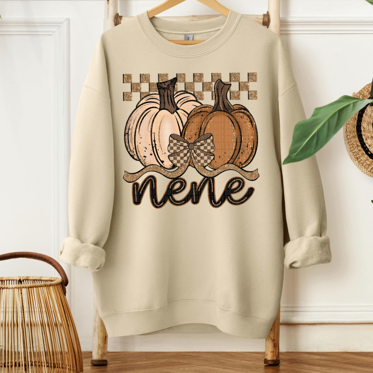 Nene 2 pumpkins and bow with checker (sdd) DTF transfer