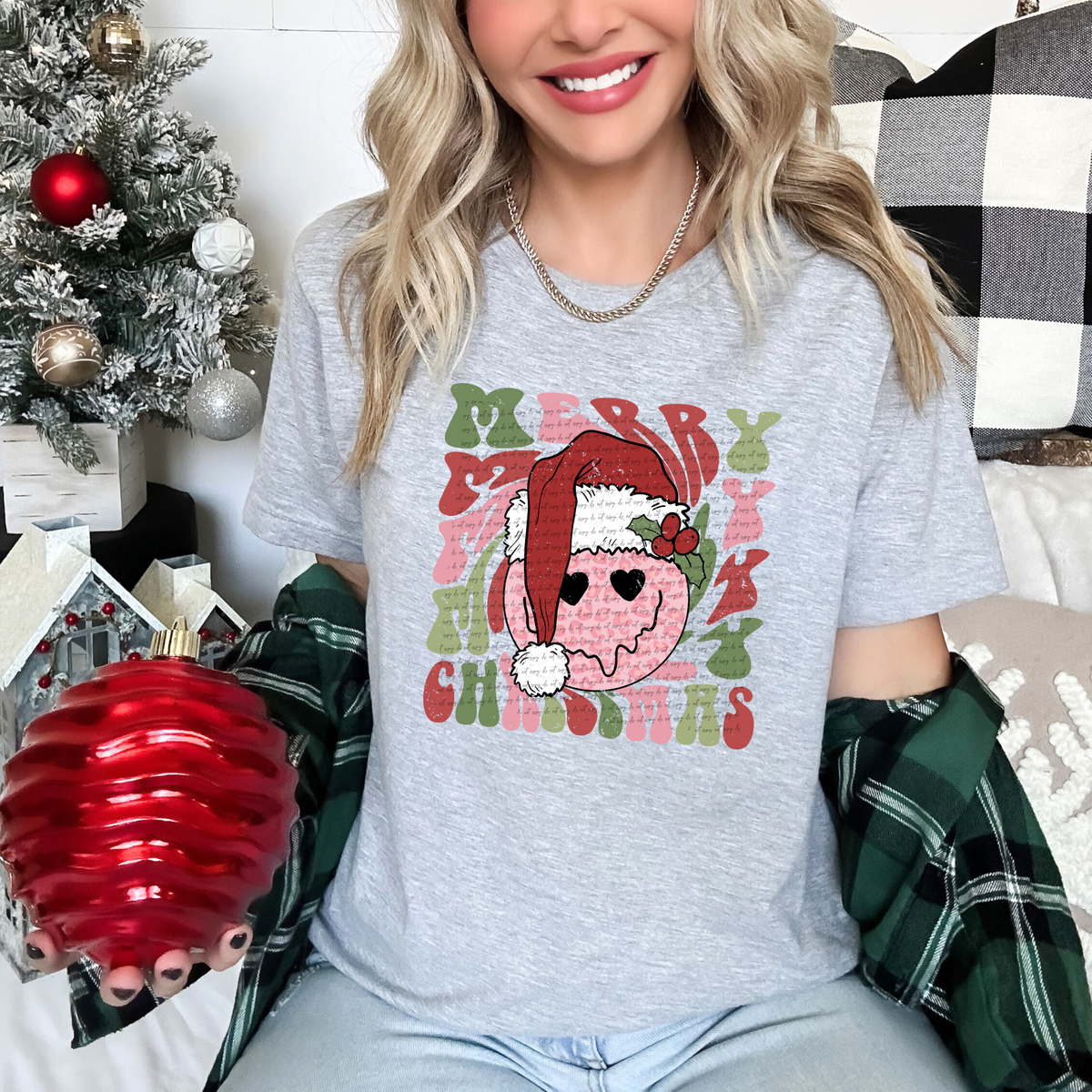 Merry Christmas warped smiley 49864 DTF transfer