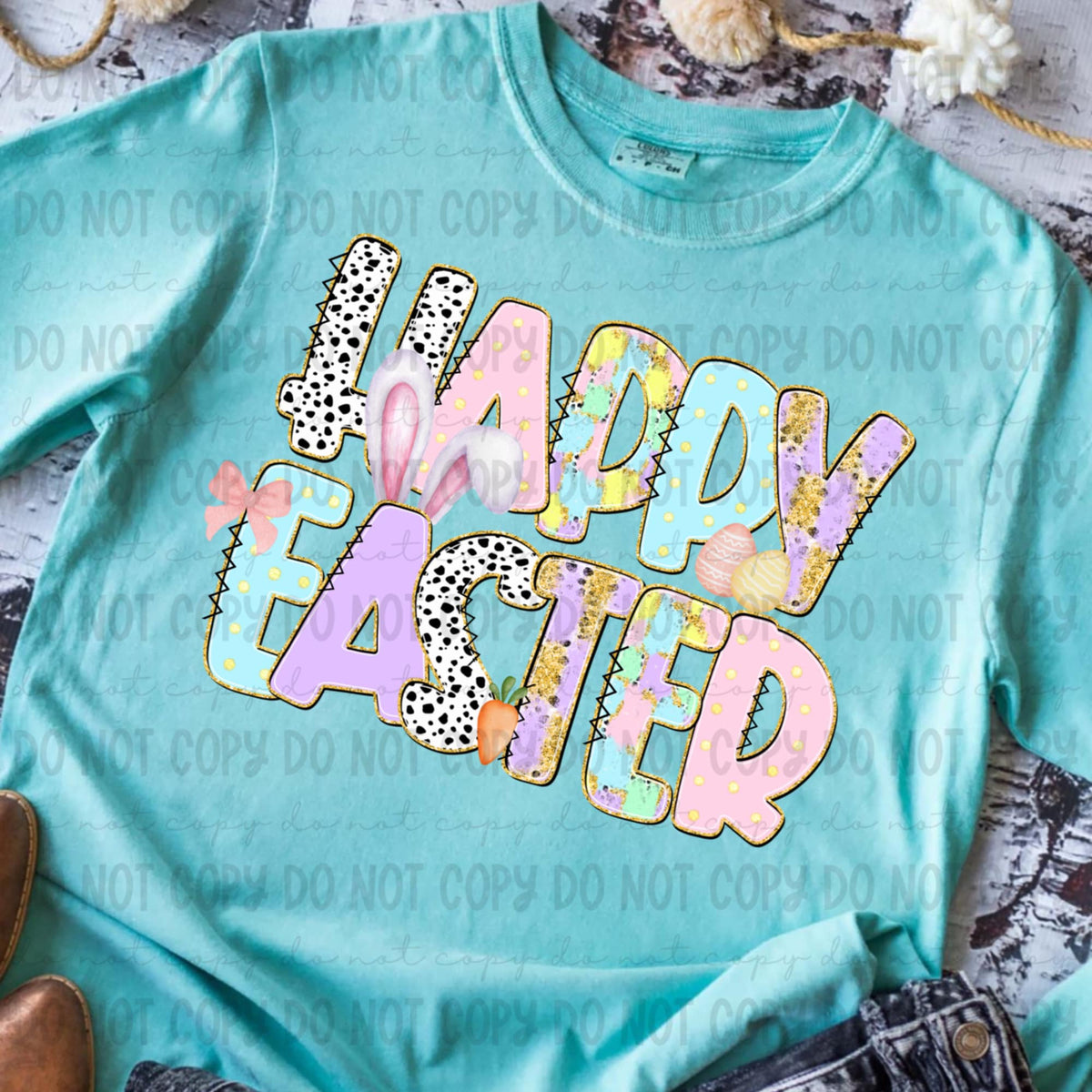 Happy easter pastel with bunny ears (REVEL) 91233 DTF transfer