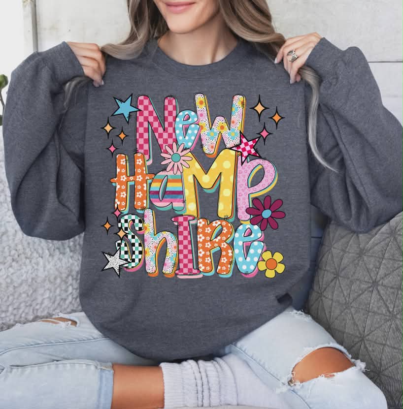 New Hampshire colorful stars and flowers (S&G) DTF Transfer
