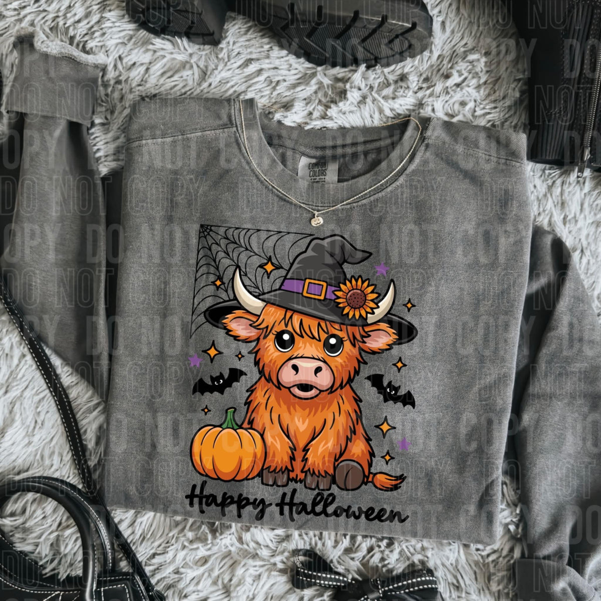 Happy Halloween Highland Cow SBB DTF transfer