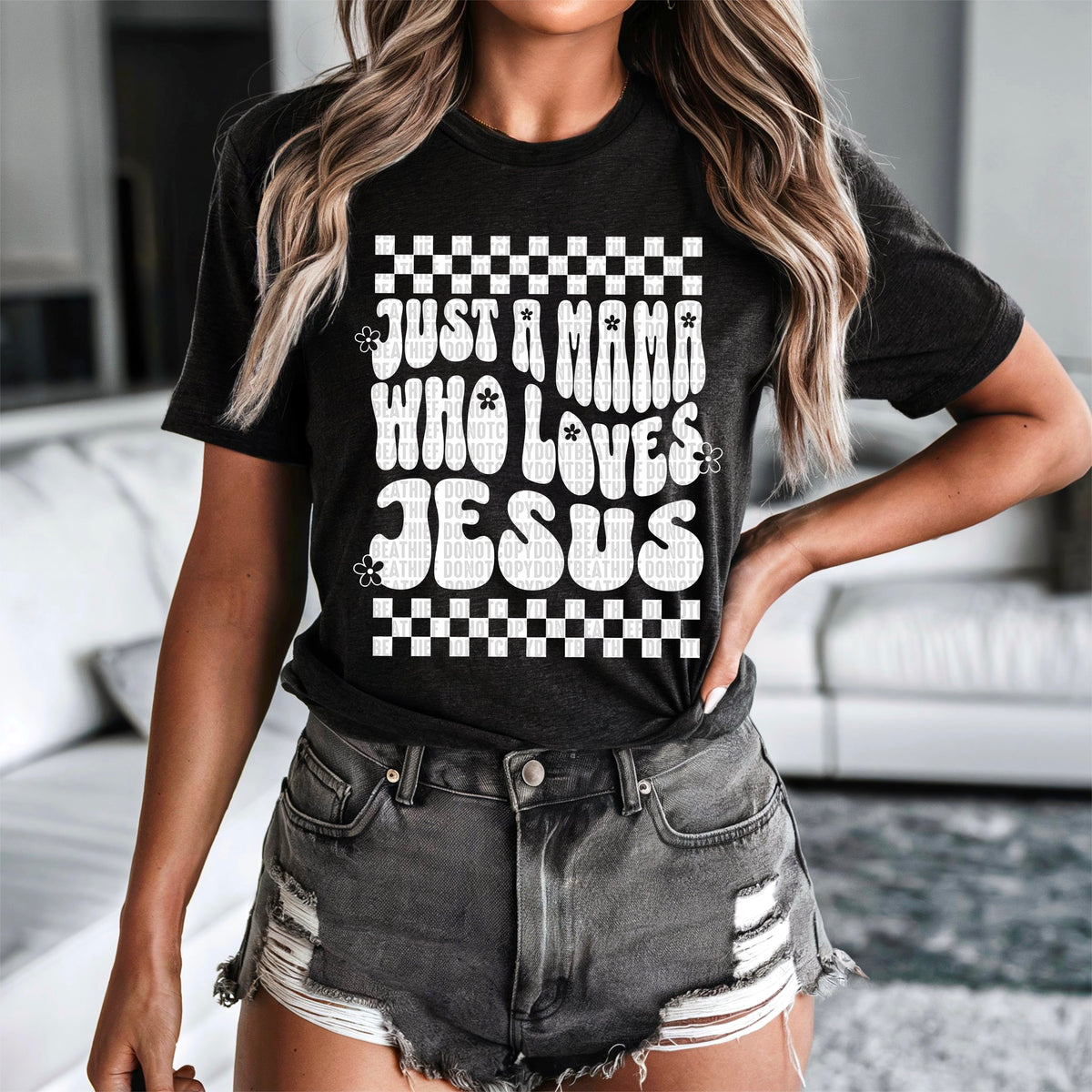 Just a mama who loves Jesus white font 93542 DTF transfer