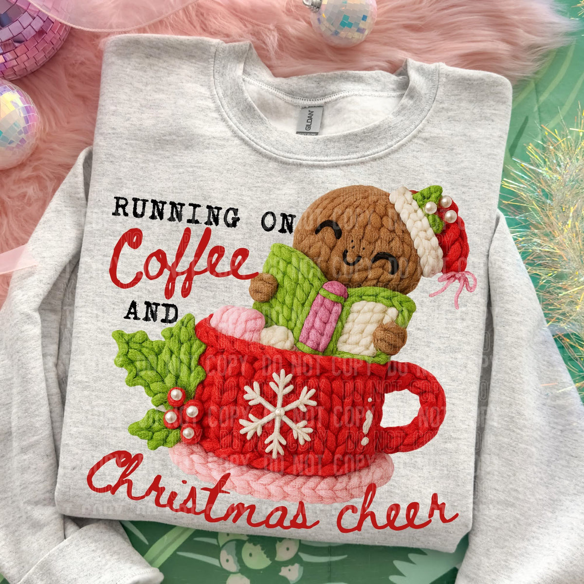 Faux Yarn /crochet Coffee and Christmas Cheer (Sbb) DTF Transfer