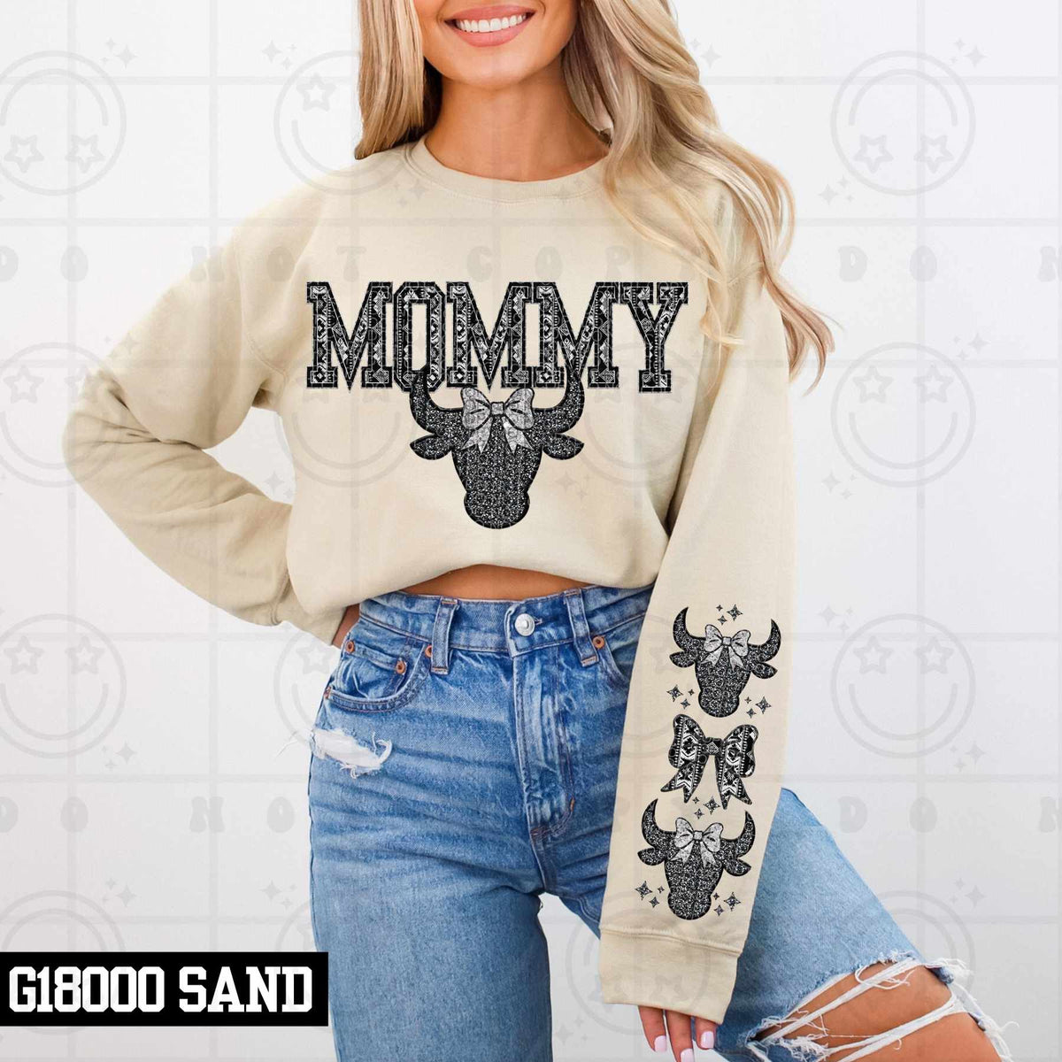 Mommy bull head with bow FRONT (HW) 79245 DTF transfer