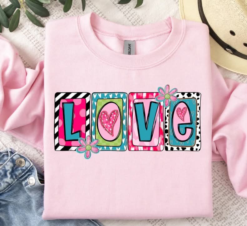 Love blocks and flowers (s&g) DTF transfer