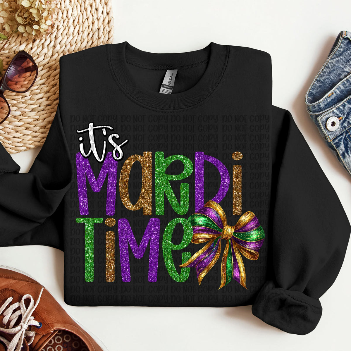 It’s Mardi Time bow (white words) (VP) DTF transfer
