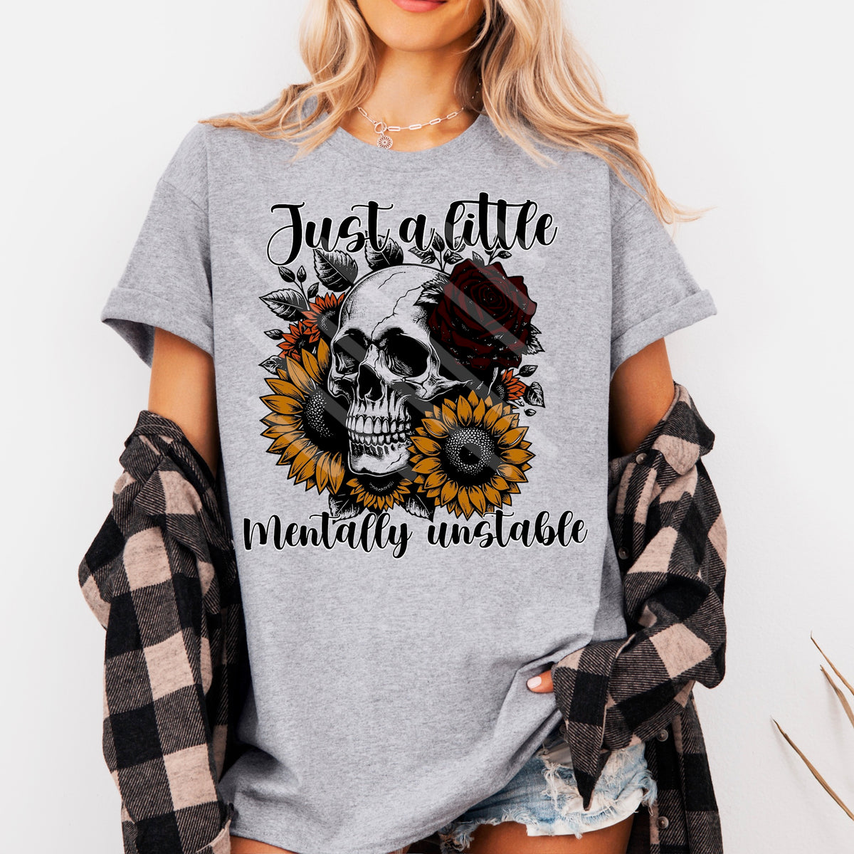 Mentally Unstable skull flowers  (WNDD) 114210 DTF transfer