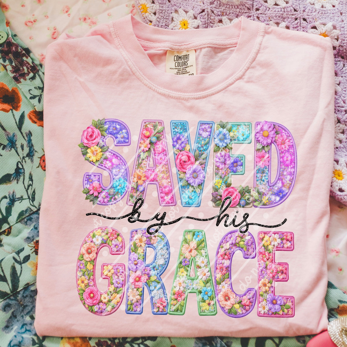 Saved by his grace floral letters DTF Transfer