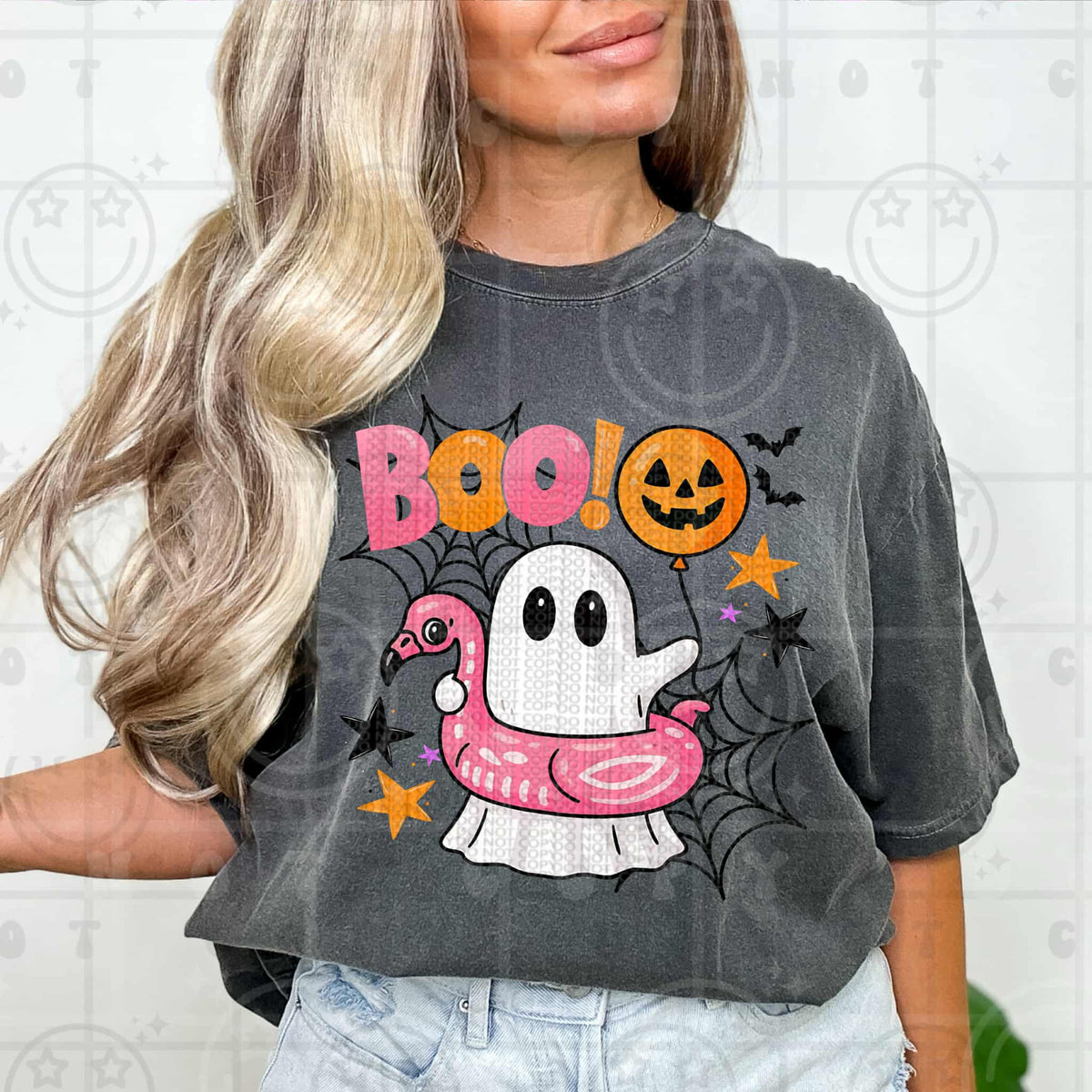 Boo Ghost in flamingo float HW DTF transfer