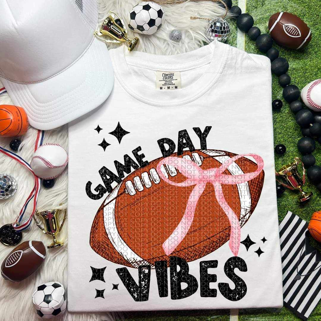 Game day vibes black font ball with pink bow (HW) 50224 DTF transfer