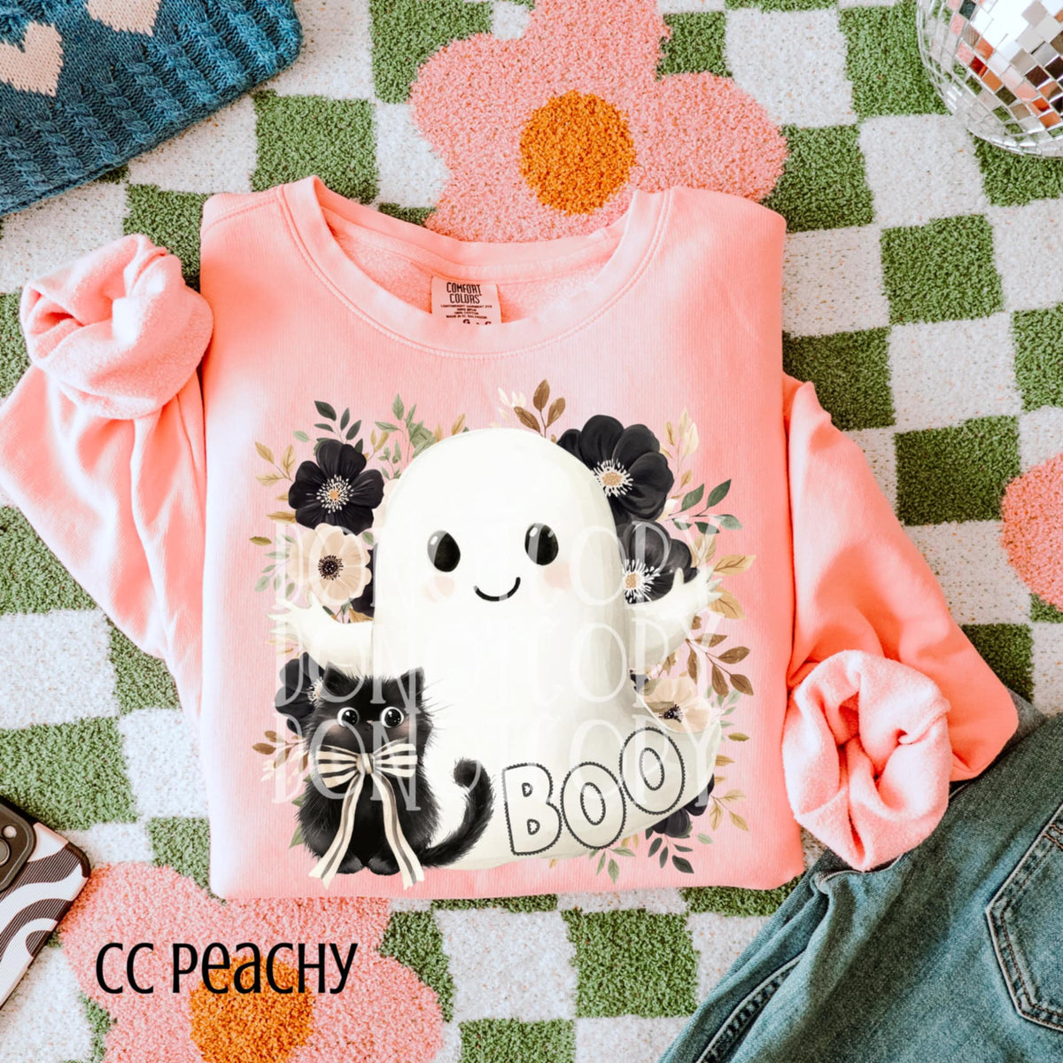Boo ghost florals and black cat (csg) DTF transferl