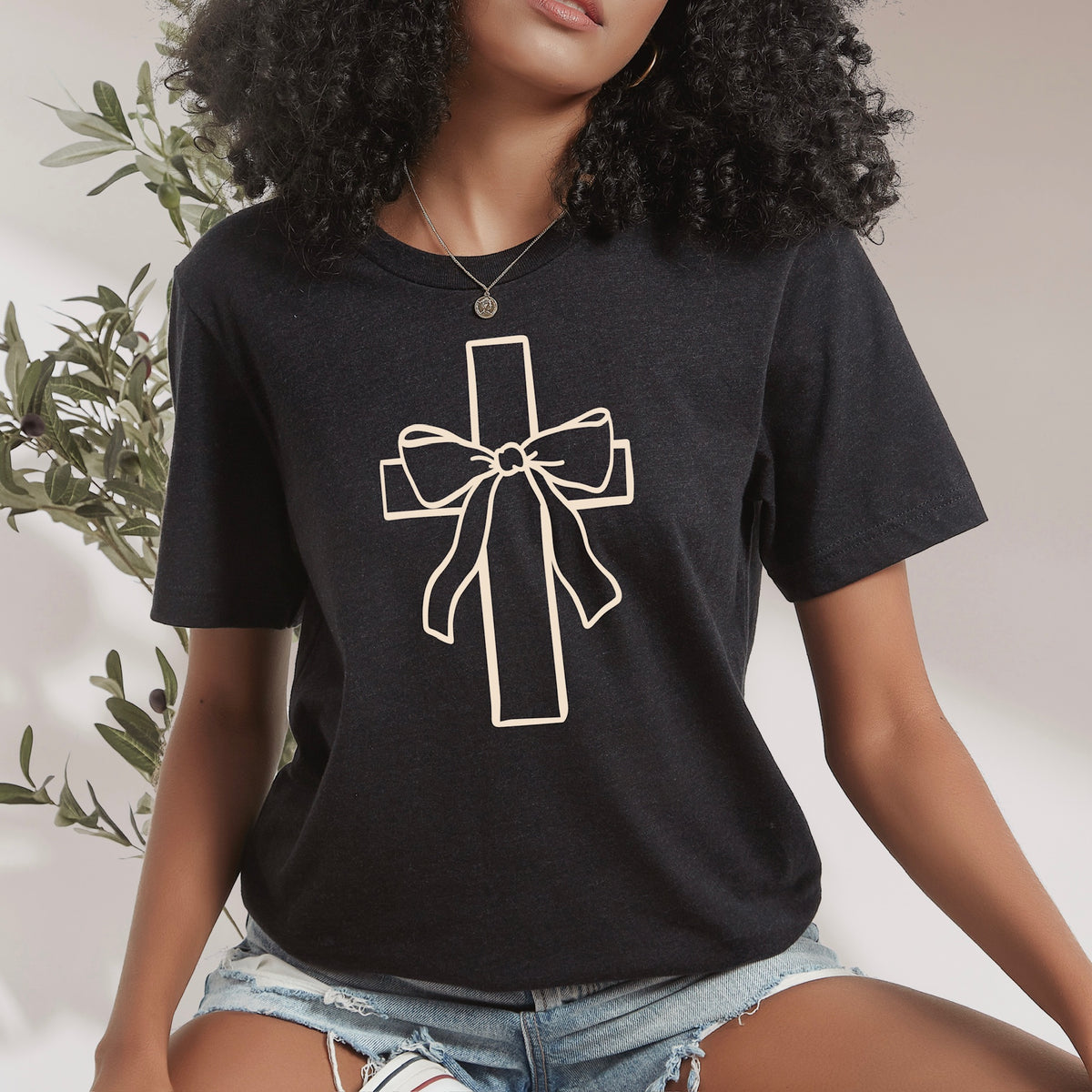Cross and bow (cream) DTF Transfer