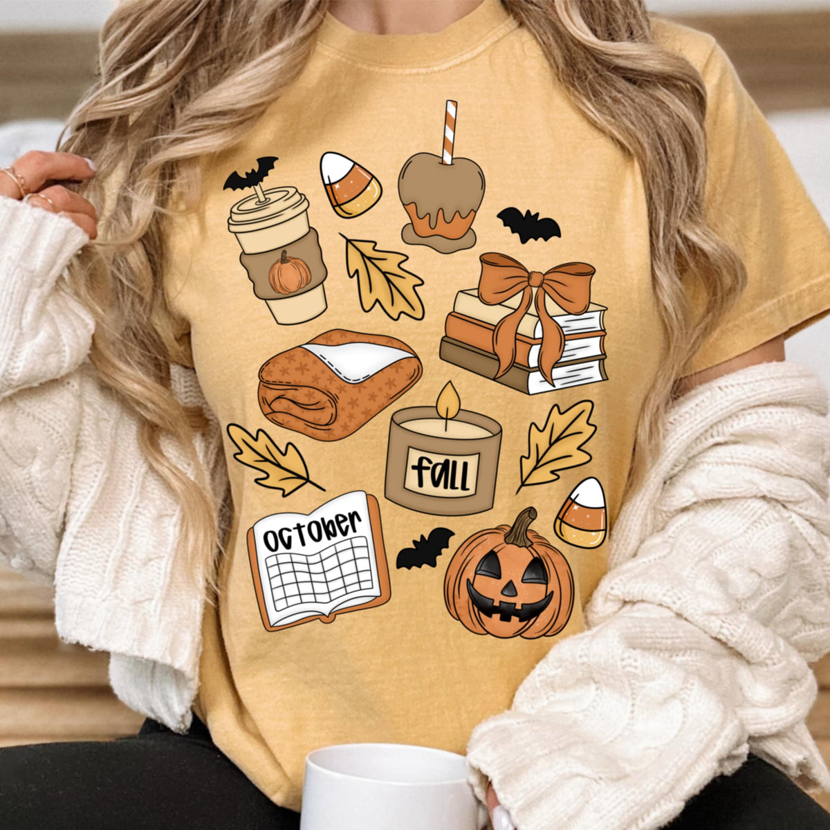 Fall collage with books and coffee CMD DTF transfer