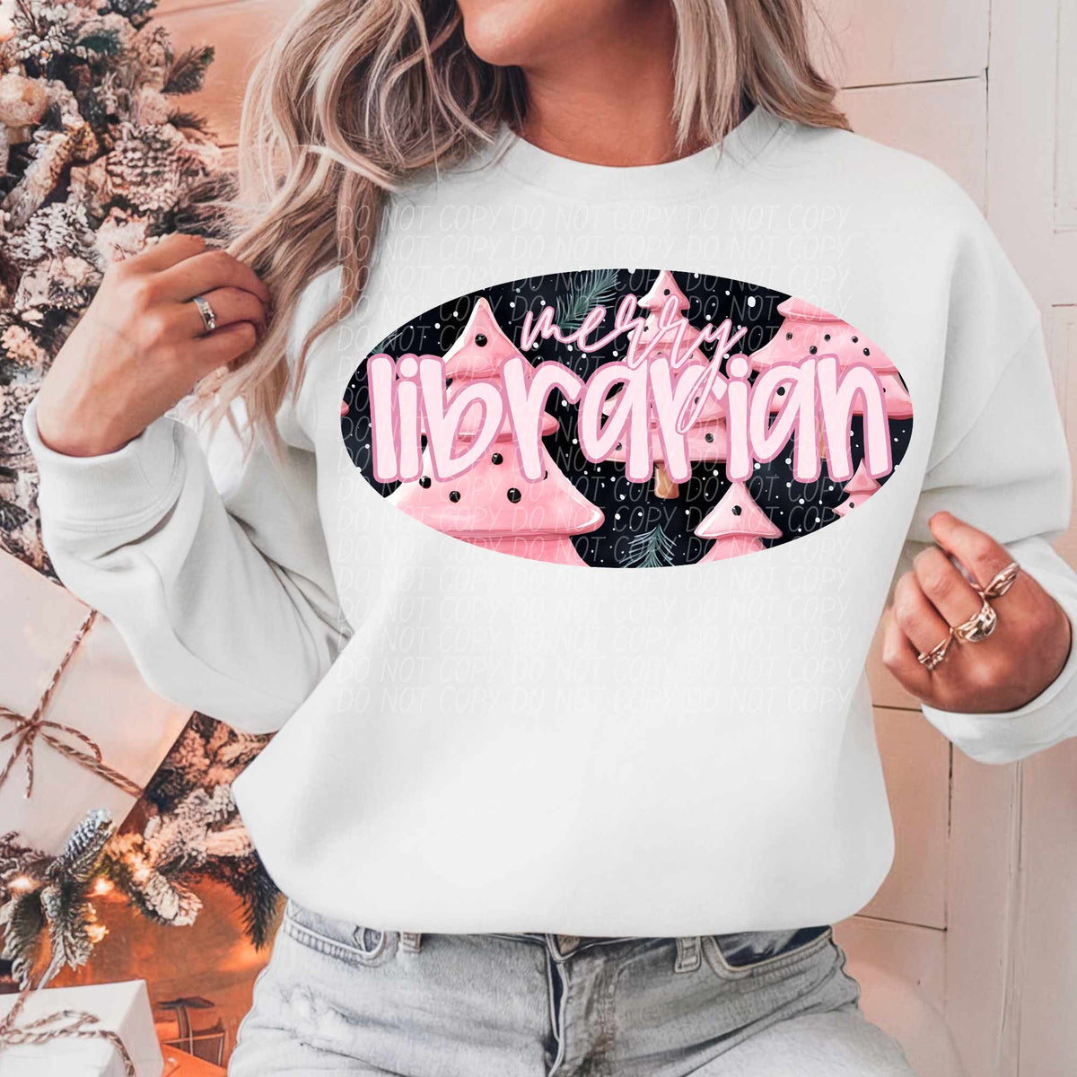 Merry librarian pink trees (CITY) 62325 DTF transfer