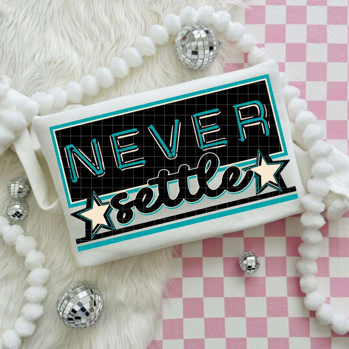 Never settle (DD) DTF transfer